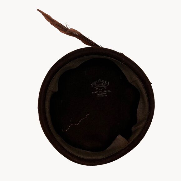 Vintage Henry Pollak Fascinator 30s 40s Selkirk Brown Wool Feather Topper Hat - Picture 6 of 7